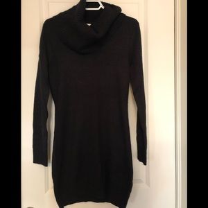 Black sweater dress with shawl collar